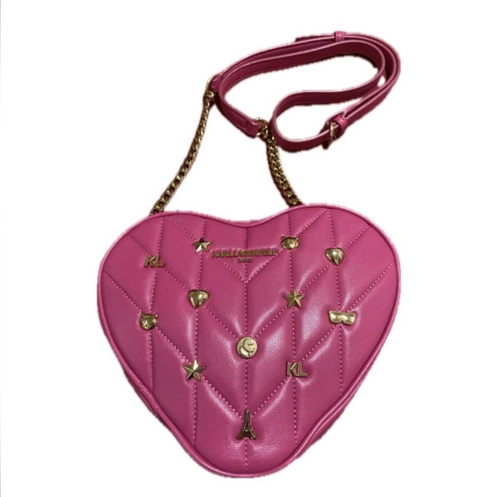 Karl Lagerfled Pink Heart Crossbody Bag with Gold Accents